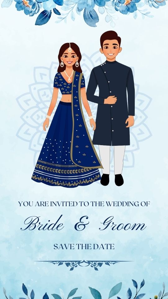 Sky Blue Floral Indian Wedding Invitation