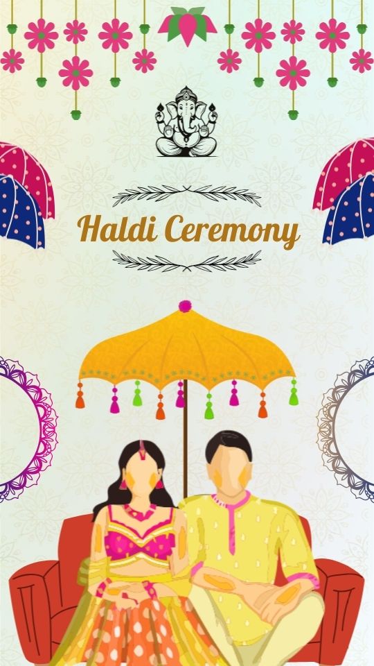 Yellow Pink and Green Illustrated Haldi Ceremony