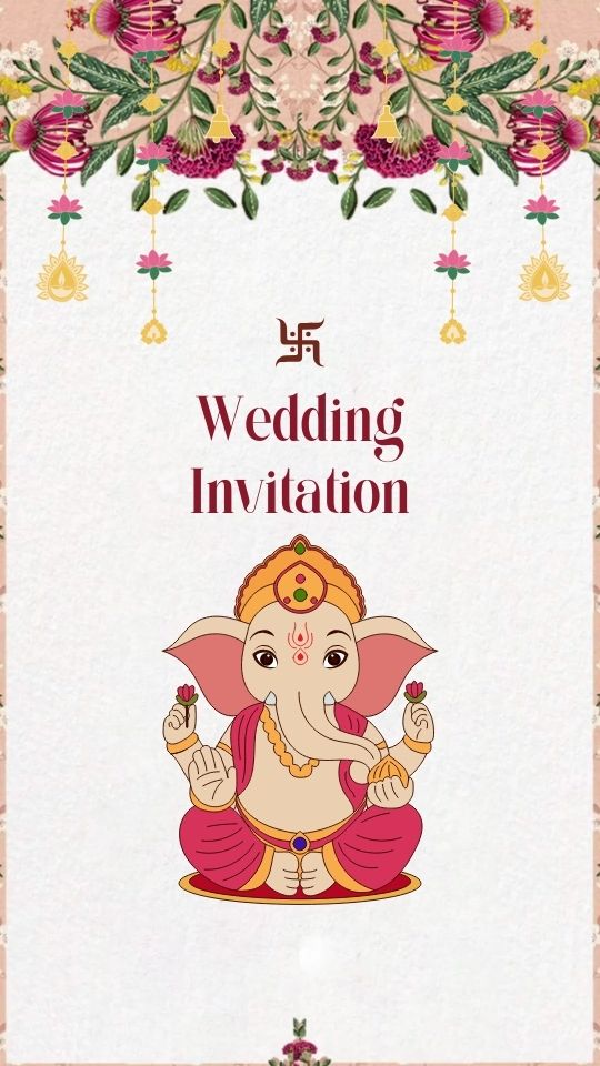 Peach and White Floral Indian Wedding Invitation
