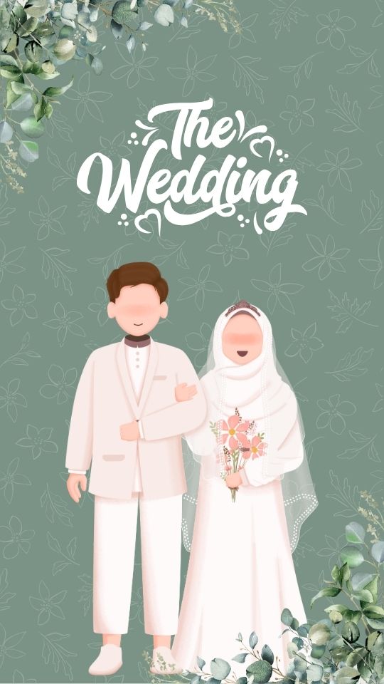 Green White Illustrative Elegant Wedding Invitation