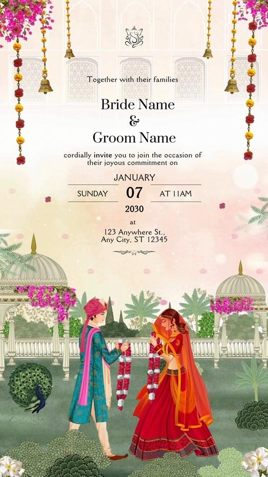 Pink and Green Traditional Indian Wedding Invitation Mobile Video