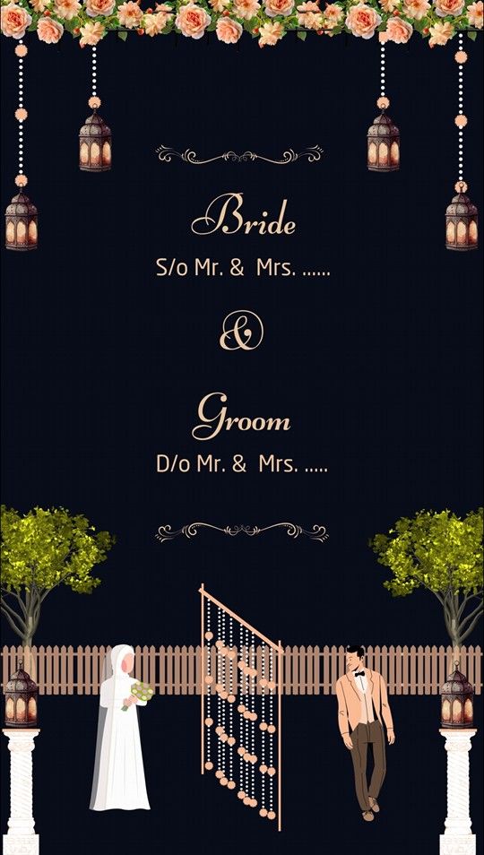 Black and Peach Decorative Wedding Invitation Mobile Video