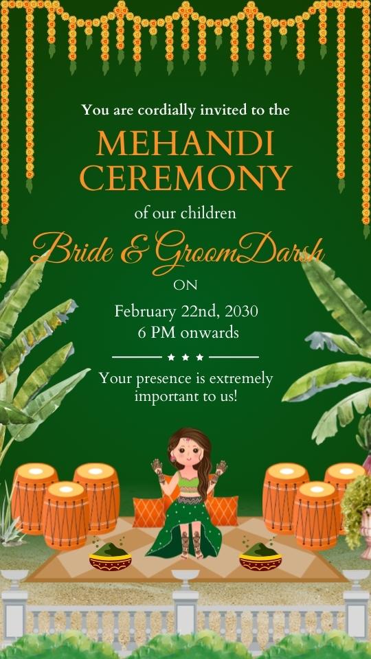 Green and Orange Traditional Indian Wedding Mehndi Ceremony