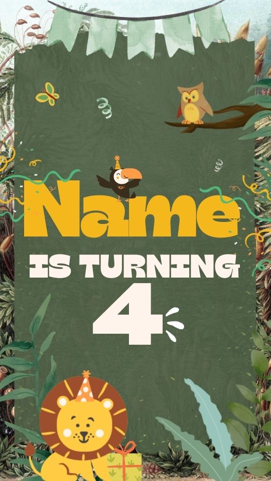 Green and Yellow Wild Birthday Party Invitation