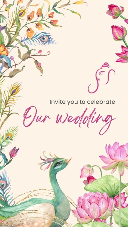 Pink Floral Illustrative Wedding Invitation