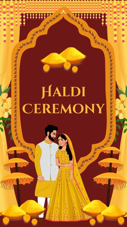 Brown and Orange Decorative Indian Wedding Haldi Ceremony Invitation