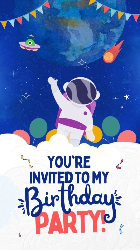 Blue and White Playful Astronaut Birthday Invitation