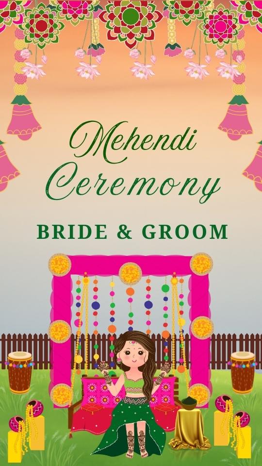 Pink and Green Decorative Indian Wedding Mehndi Ceremony
